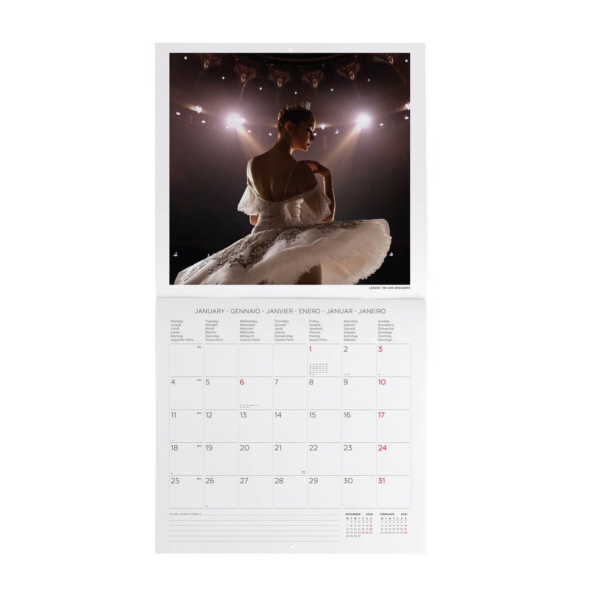 Legami - Calendario de pared Ballet 2027 - 30 x 29 cm