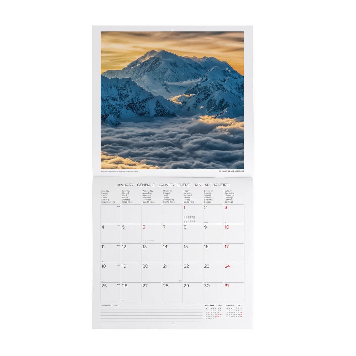 Legami - Calendario de Pared 2027 Montañas - 30 x 29 cm