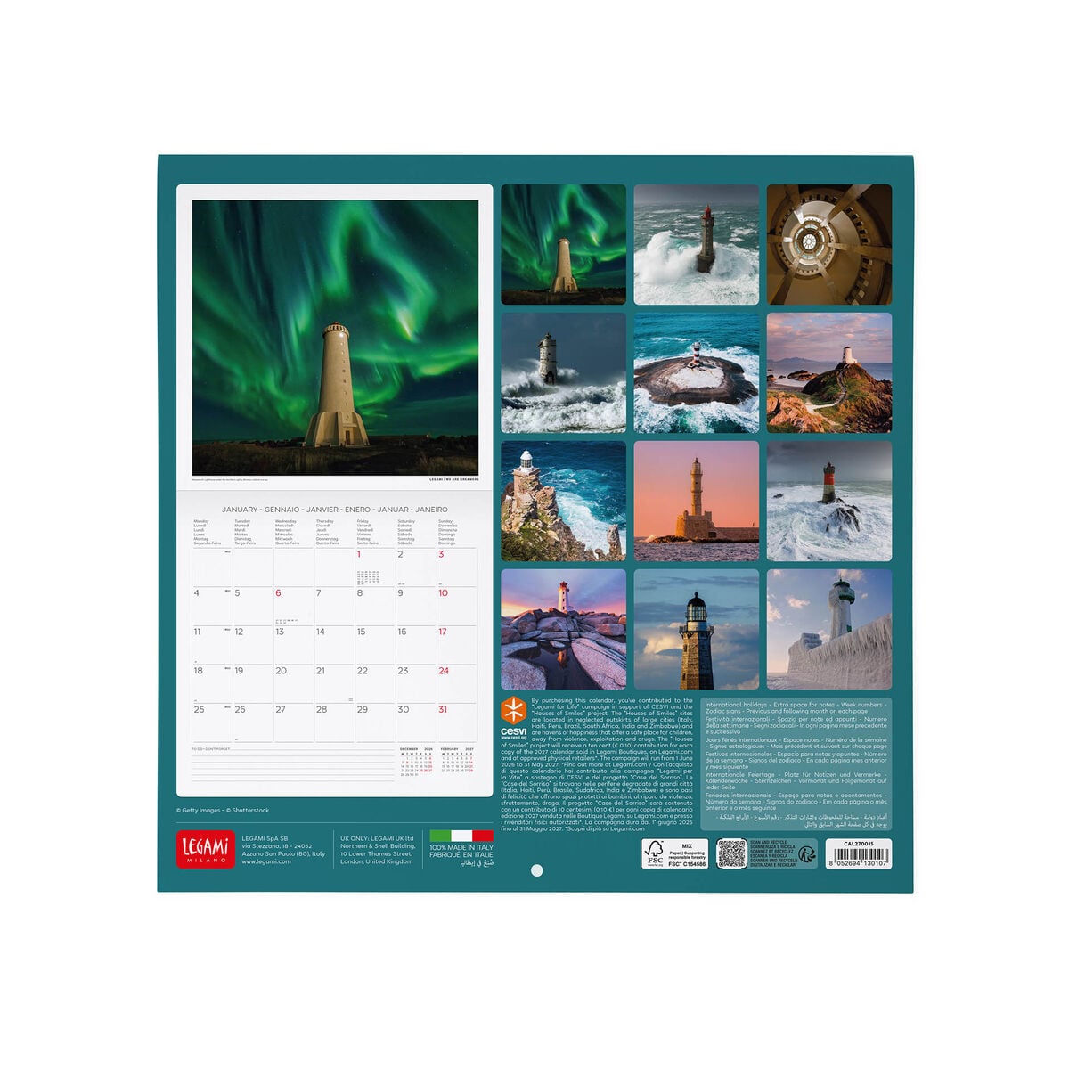 Legami - Calendario de Pared Lighthouses World 2027 - 30 x 29 cm
