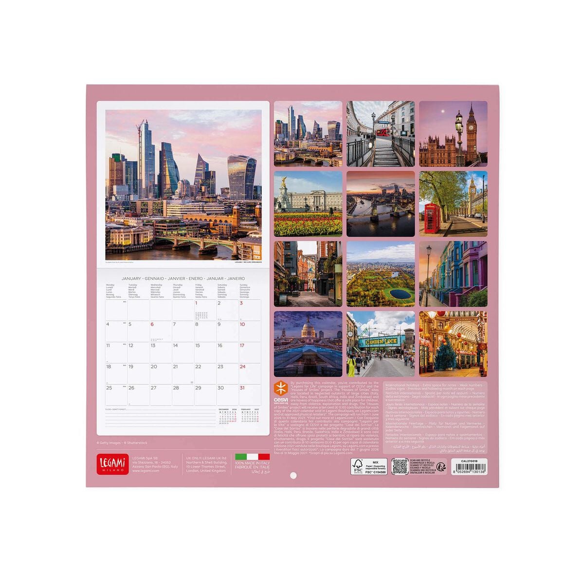 Legami - Calendario de Pared Londres 2027 - 30 x 29 cm