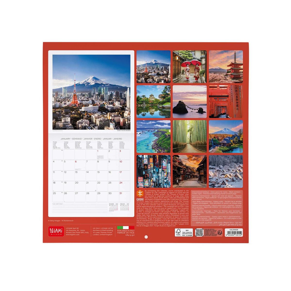 Legami - Beauty Japan 2027 Calendario de Pared - 30 x 29 cm