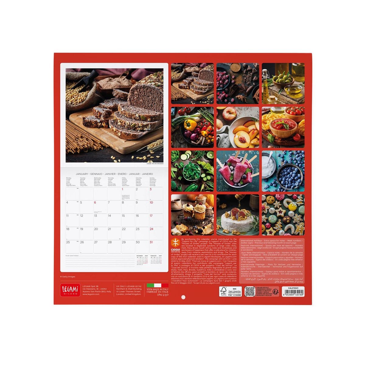 Legami - Calendario de pared Kitchen 2027 - 30 x 29 cm