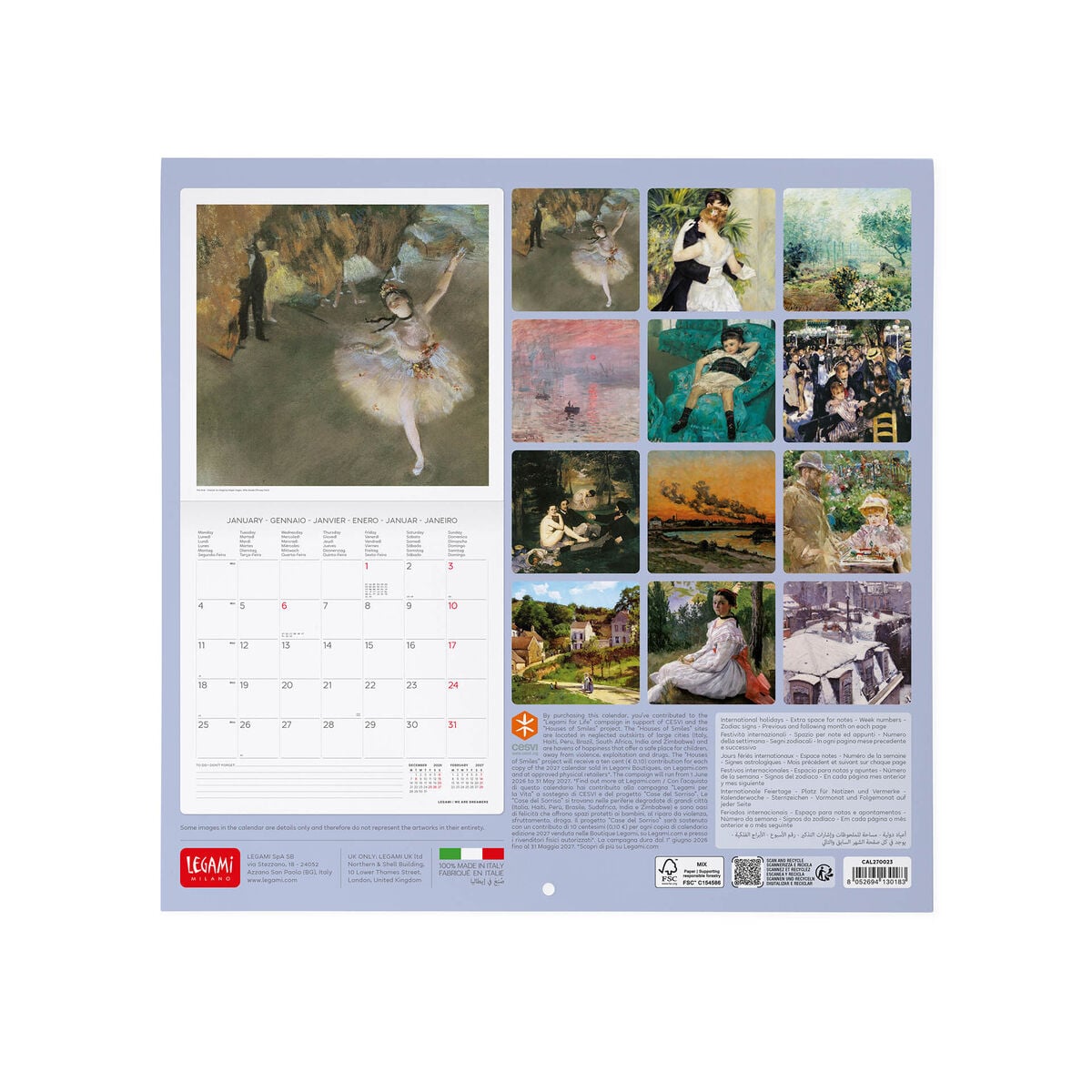 Legami - Calendario de pared Impresionistas 2027 - 30 x 29 cm