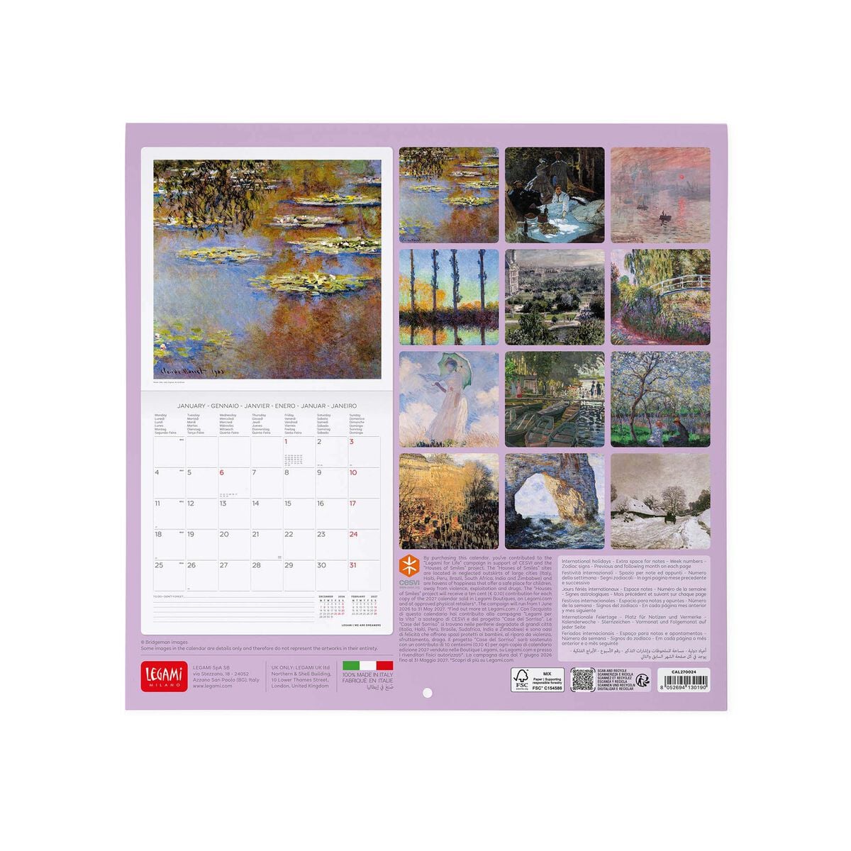 Calendario de pared Legami - Monet 2027 - 30 x 29 cm