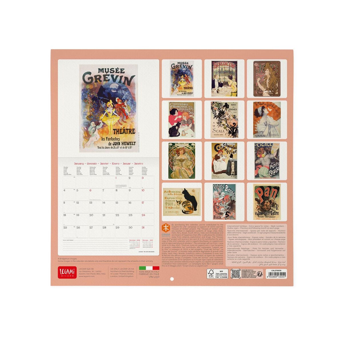 Calendario de pared Legami - Belle Époque 2027 - 30 x 29 cm