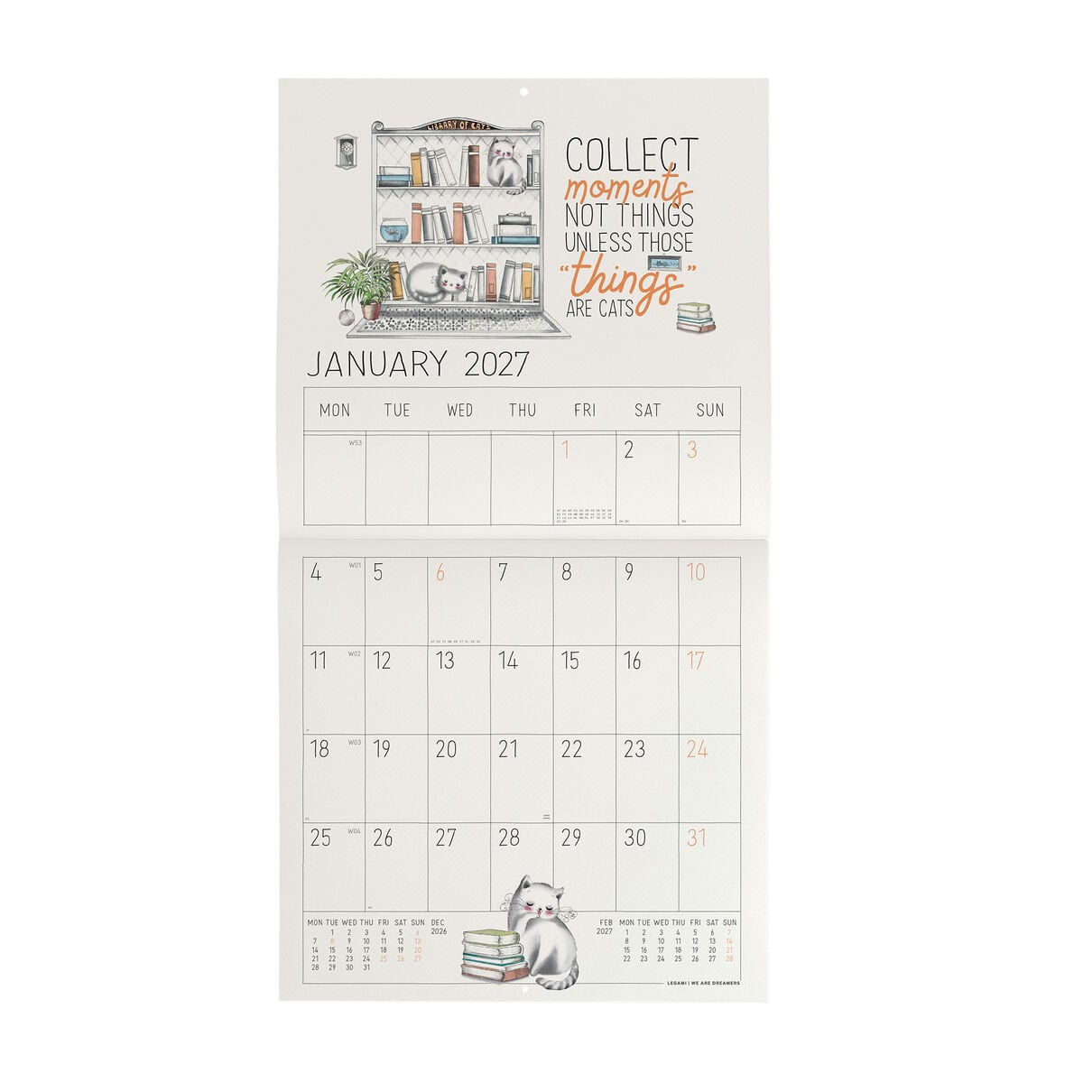 Legami - Calendario de pared Sketchy Cats 2027 - 30 x 29 cm