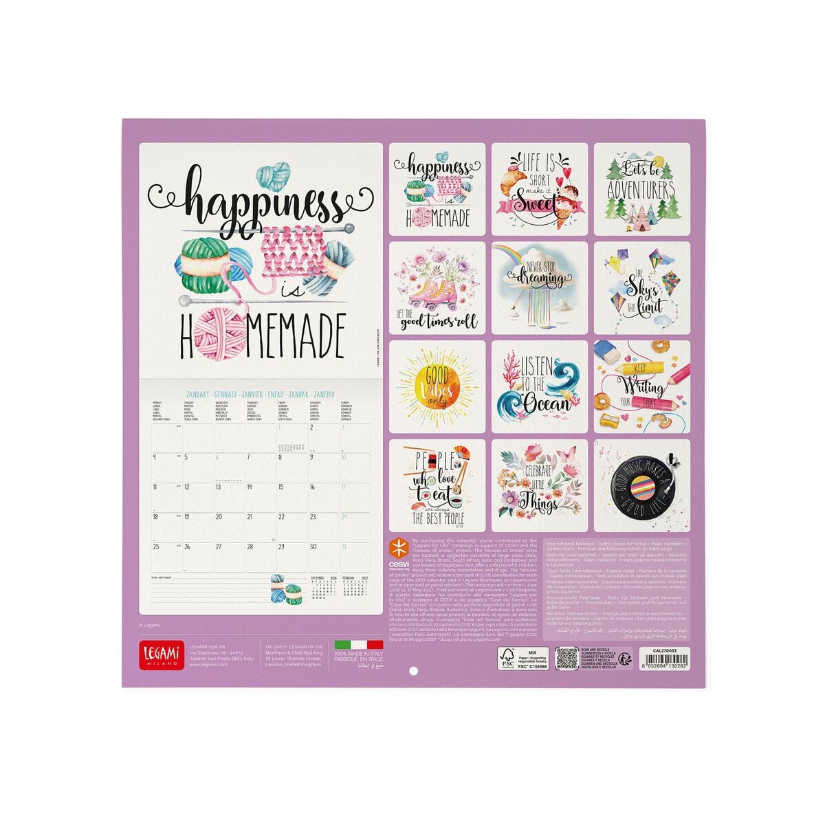 Legami - Calendario de pared Aforismos 2027 - 30 x 29 cm