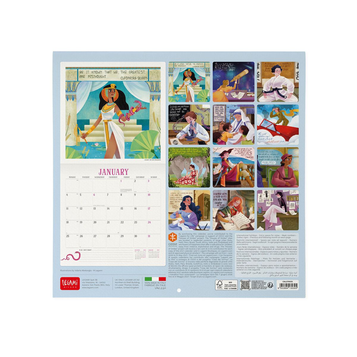 Legami - Mujeres Inspiradoras - Calendario de pared 2027 - 30 x 29 cm