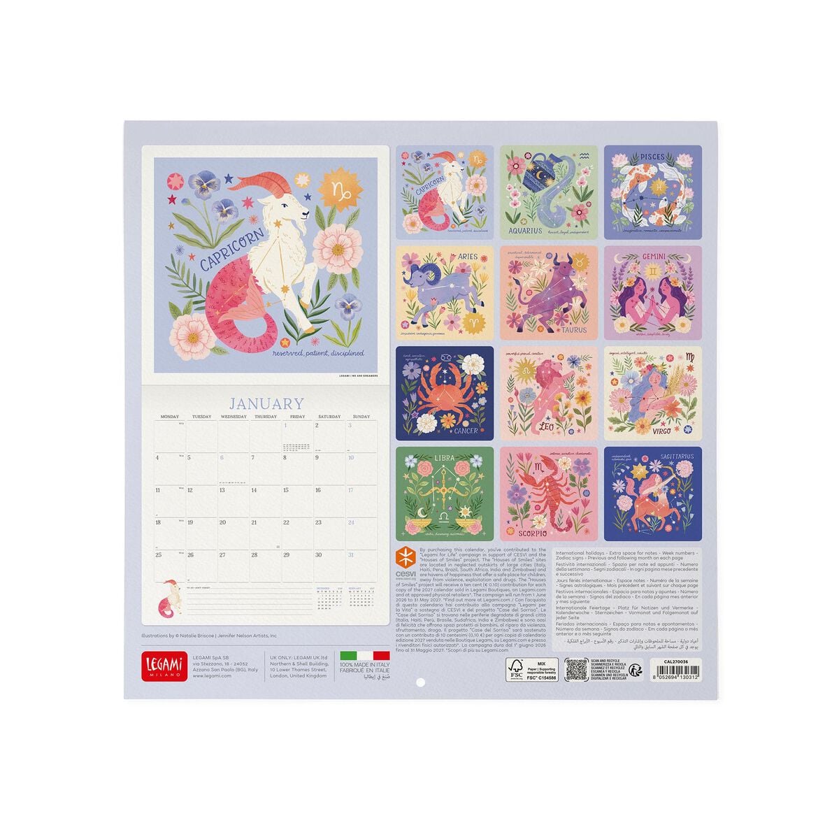 Calendario de pared Legami - Written in Stars 2027 - 30 x 29 cm