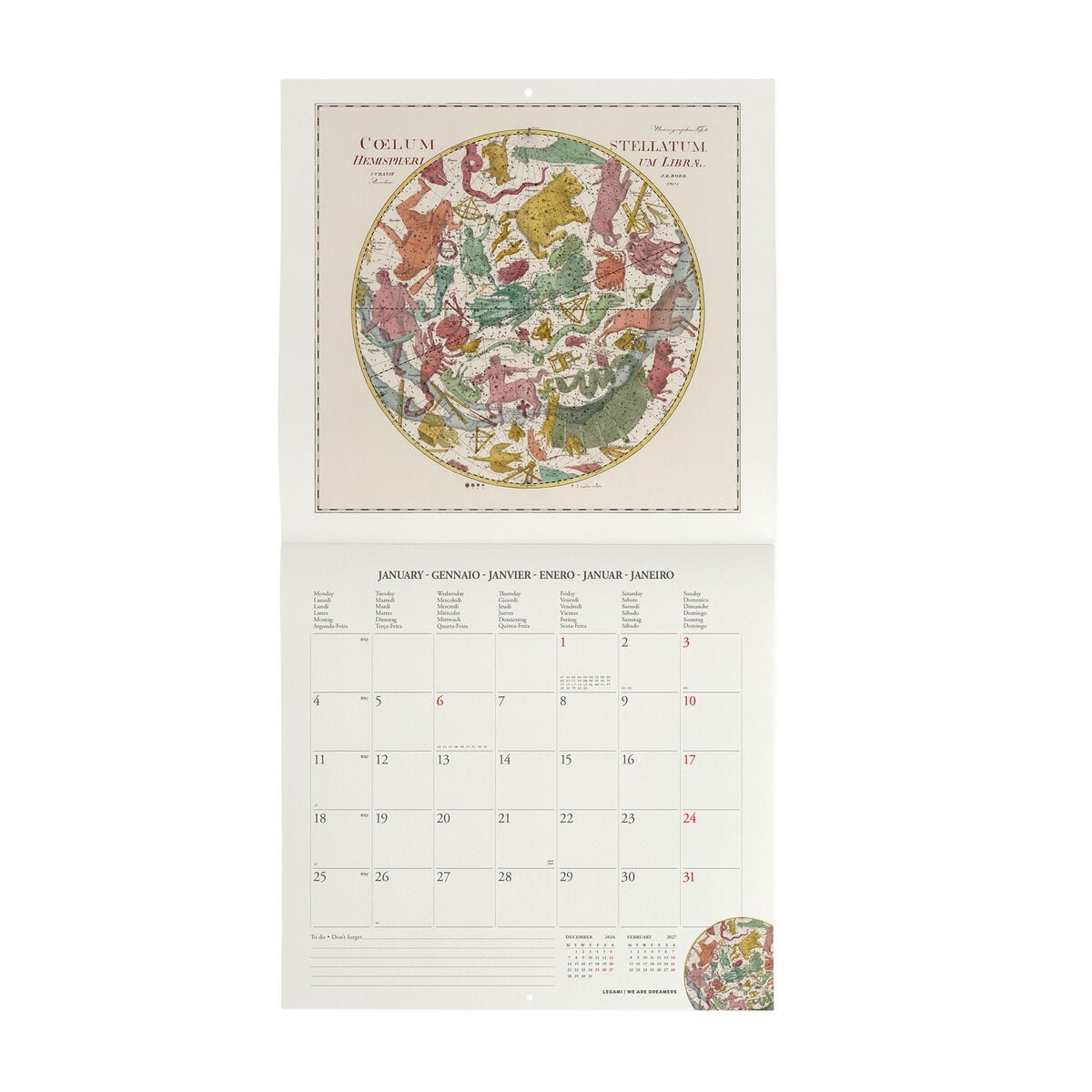 Legami - Calendario de Pared 2027 Mapas Celestiales - 30 x 29 cm