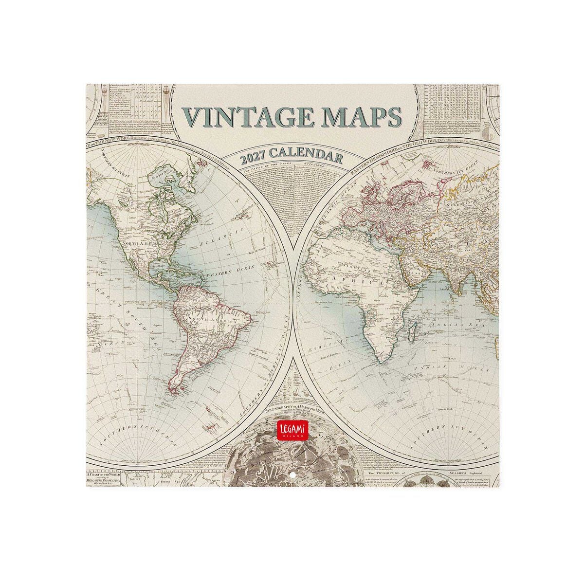 Legami - Calendario de pared Vintage Maps 2027 - 30 x 29 cm