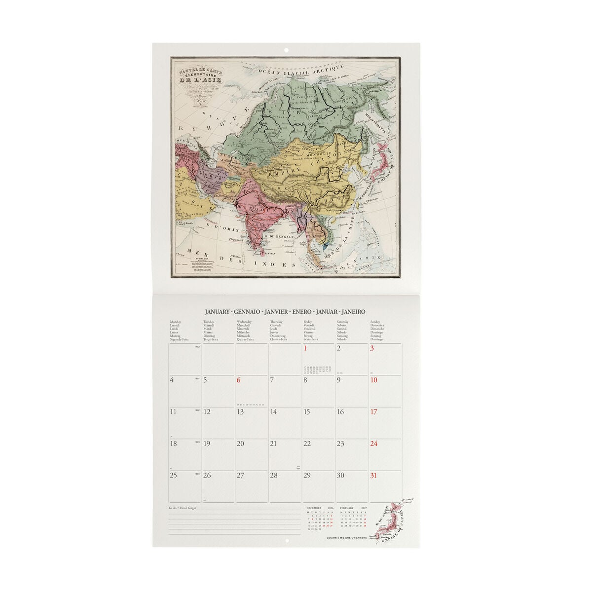 Legami - Calendario de pared Vintage Maps 2027 - 30 x 29 cm