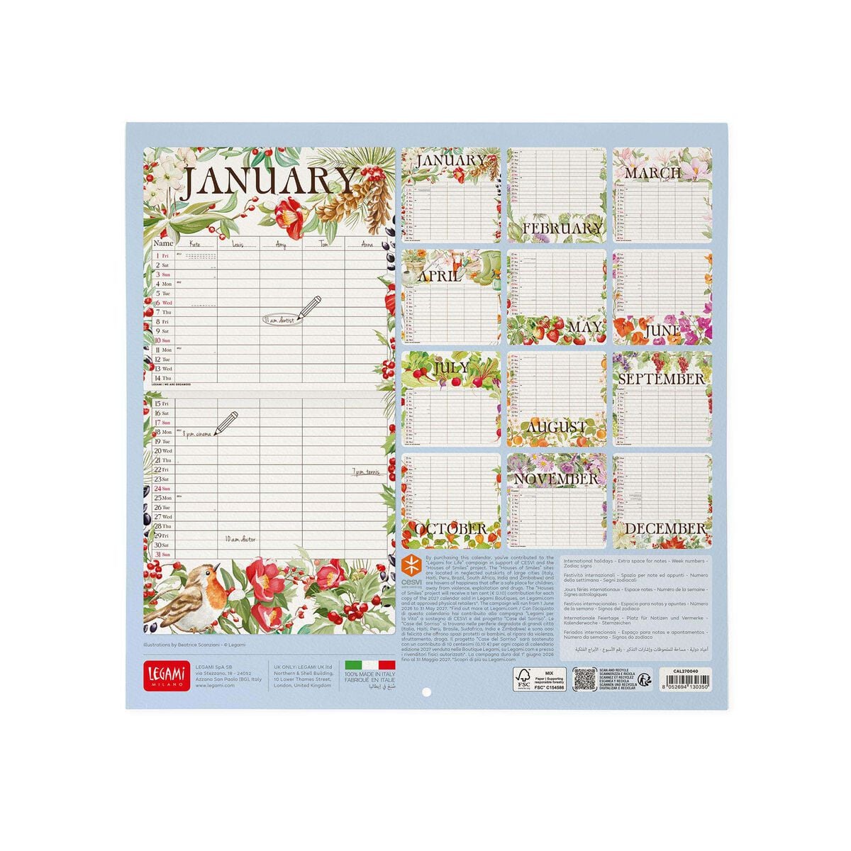 Legami - Calendario de pared My Secret Garden 2027 - 30 x 29 cm