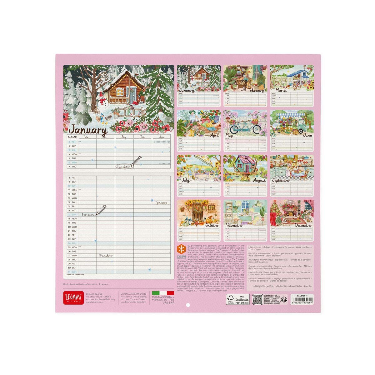 Legami - Calendario de pared Home Sweet Home 2027 - 30 x 29 cm