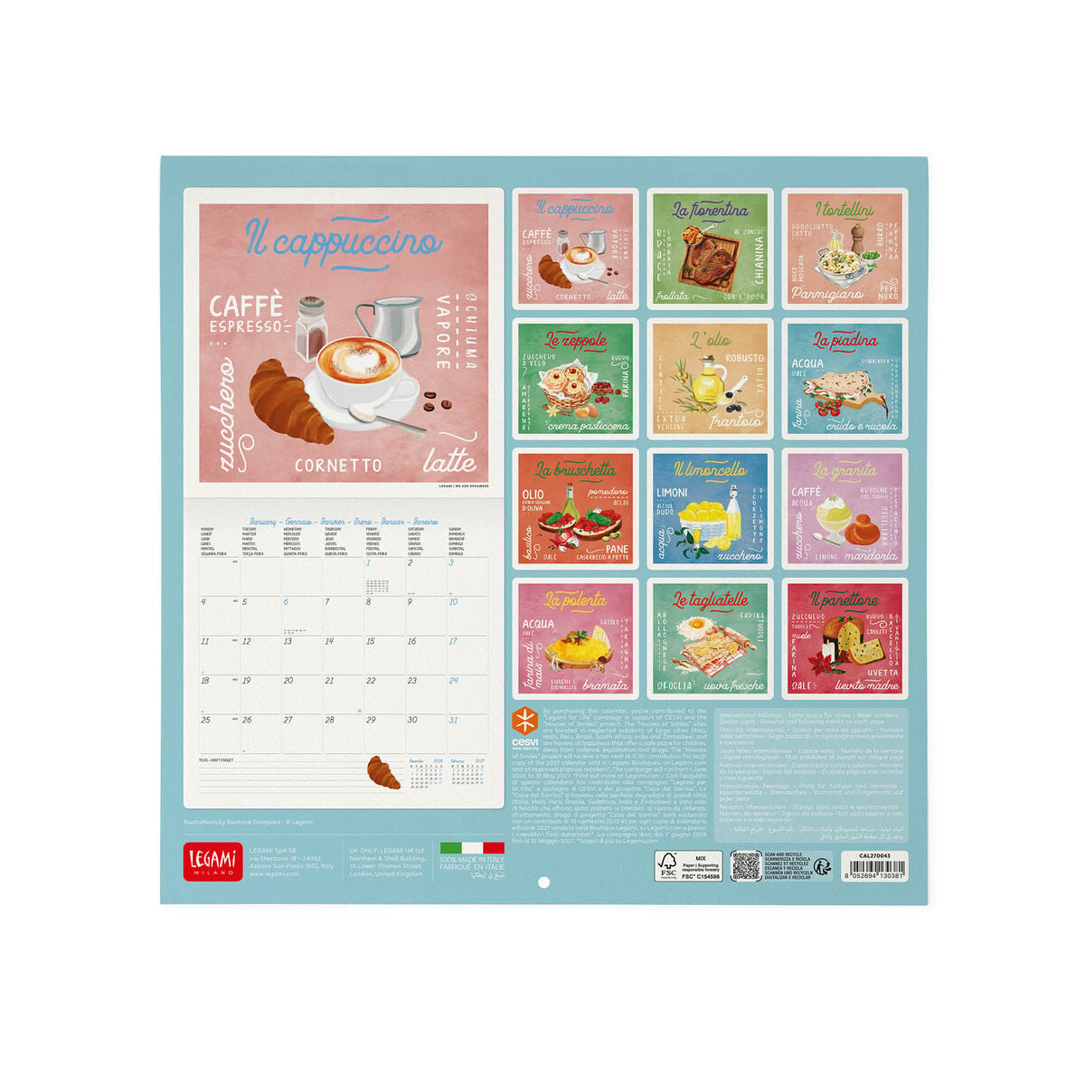 Legami - La Dolce Vita 2027 Calendario de Pared - 30 x 29 cm