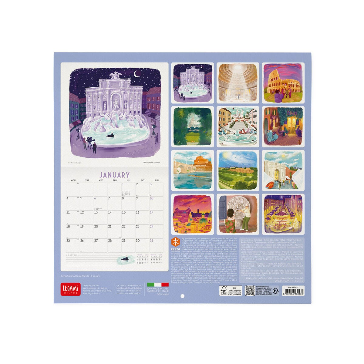 Legami - Calendario de pared Roma 2027 - 30 x 29 cm