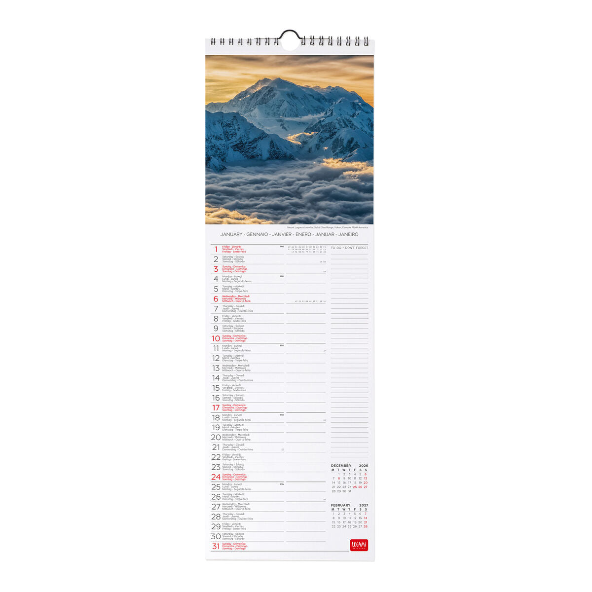 Calendario de pared Legami - Mountains 2027 - 16 x 49 cm