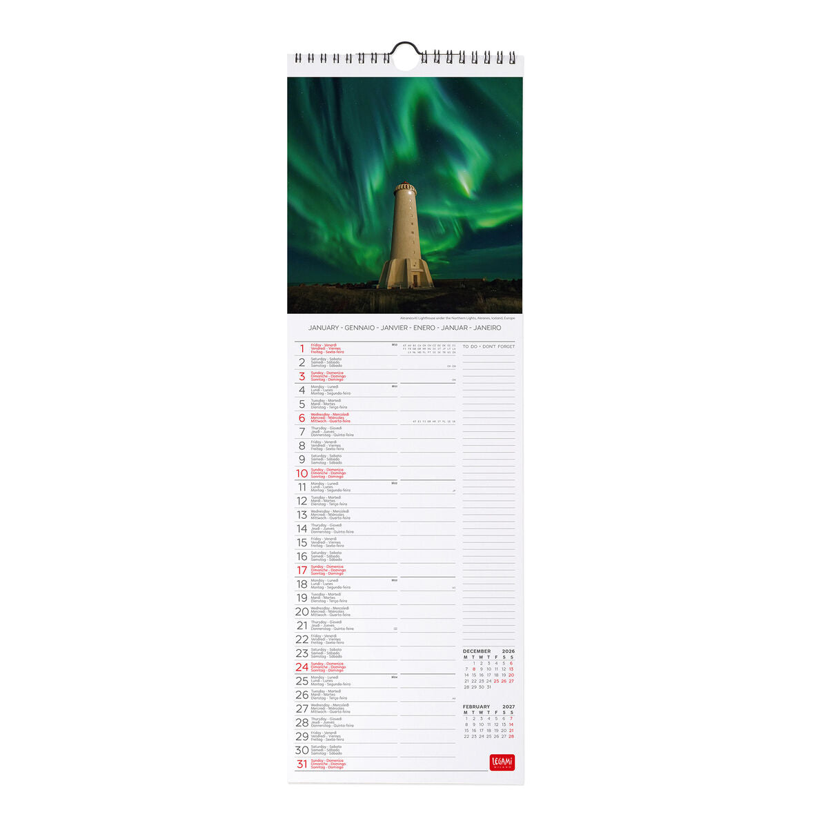 Legami - Calendario de pared Lighthouses World 2027 - 16 x 49 cm
