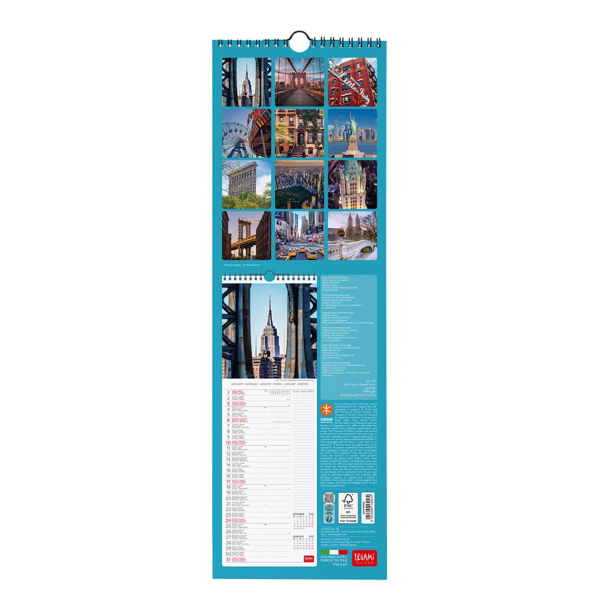 Legami - Calendario de pared Nueva York 2027 - 16 x 49 cm