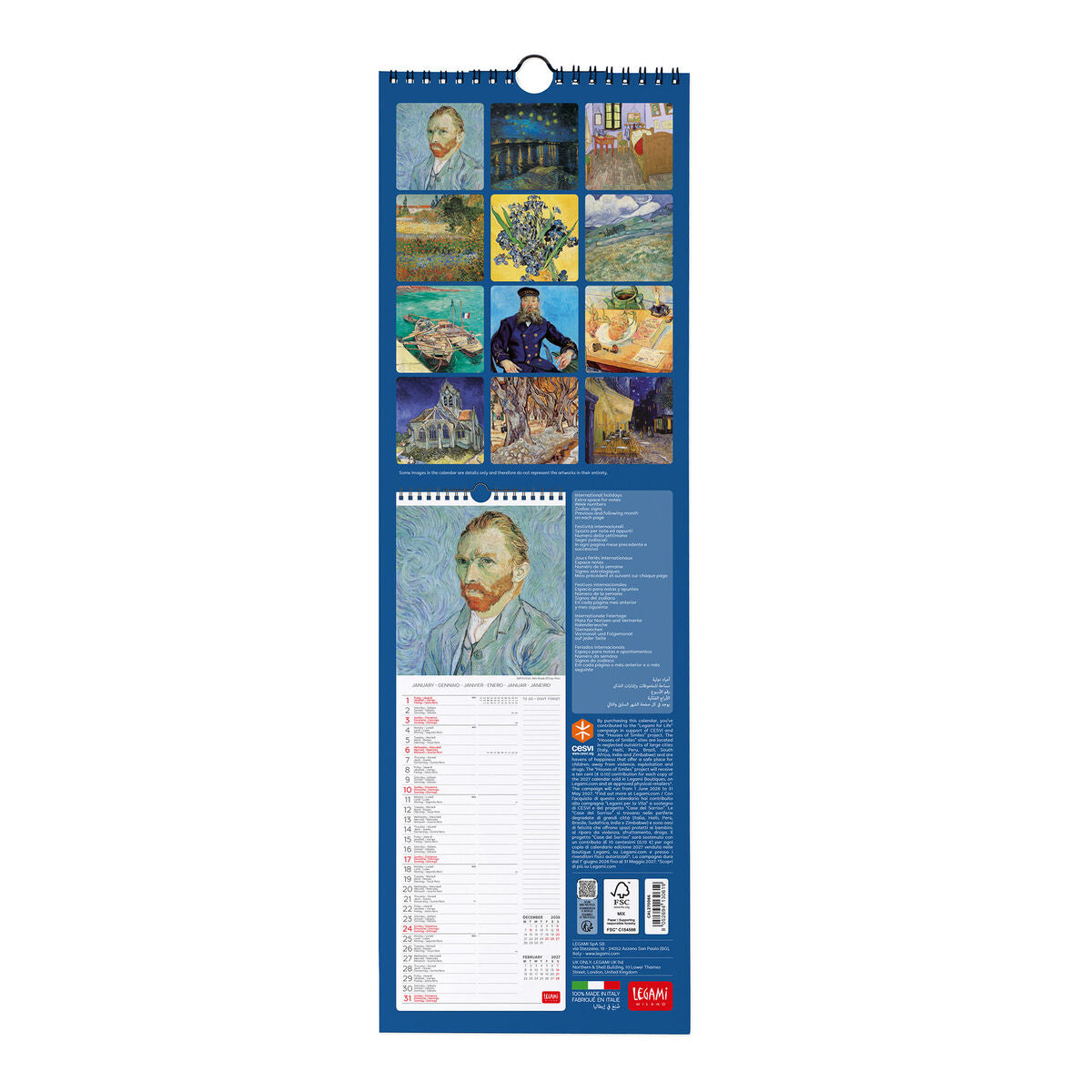 Legami - Calendario de Pared 2027 Vincent Van Gogh - 16 x 49 cm