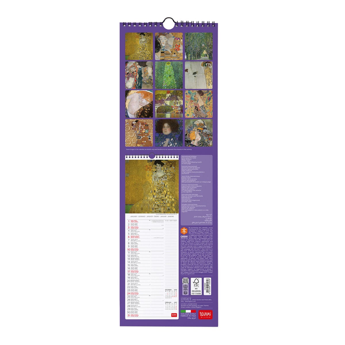 Legami - Gustav Klimt 2027 Calendario de Pared - 16 x 49 cm