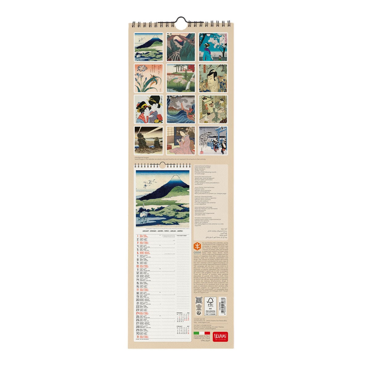 Legami - Calendario de pared Japanese School 2027 - 16 x 49 cm