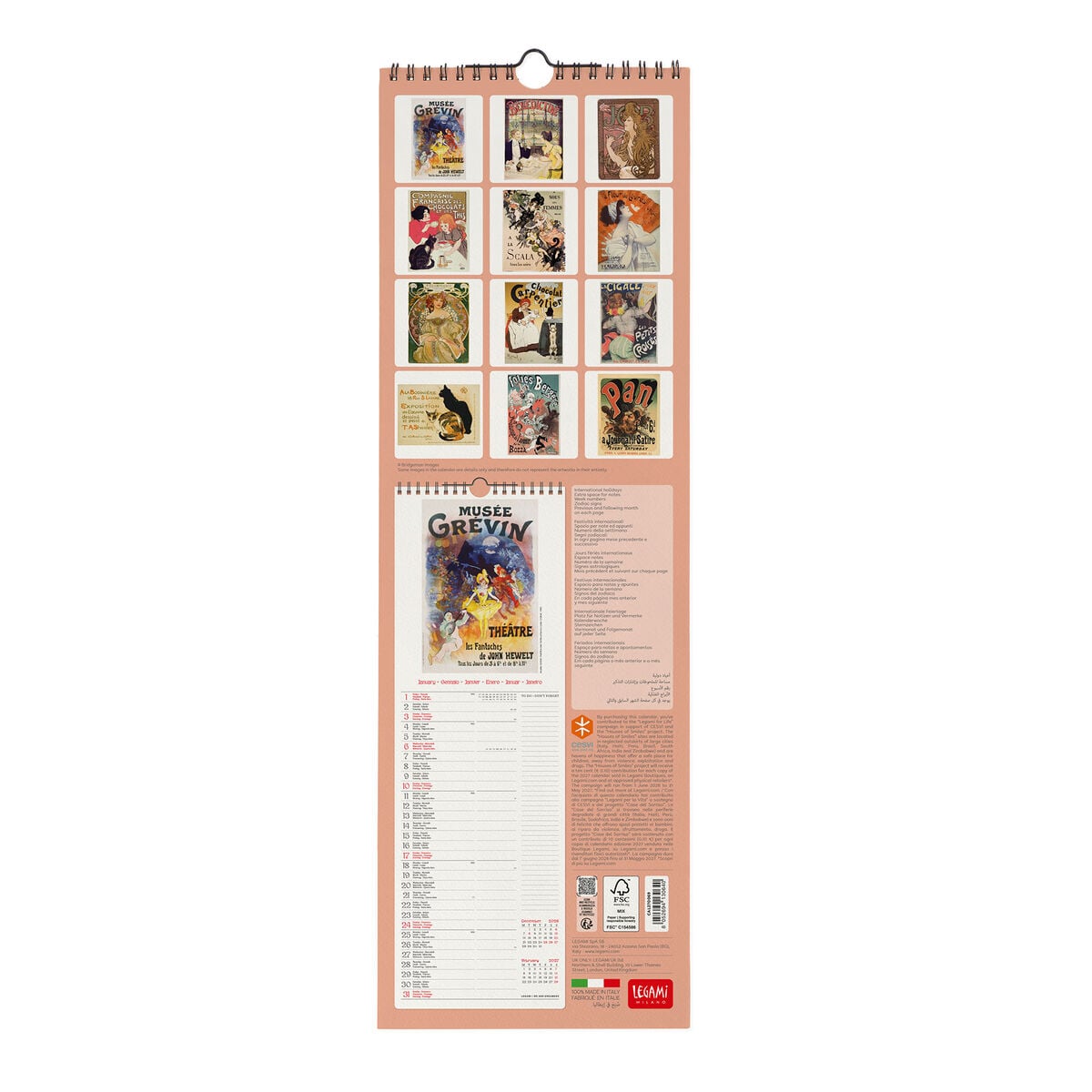 Legami - Calendario de Pared Belle Époque 2027 - 16 x 49 cm