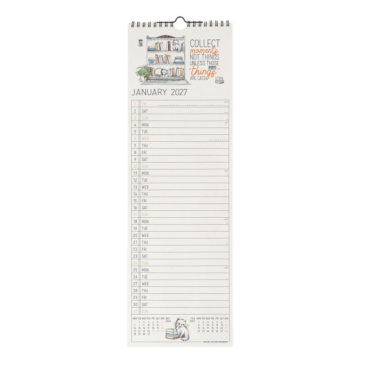 Legami - Calendario de pared Sketchy Cats 2027 - 16 x 49 cm