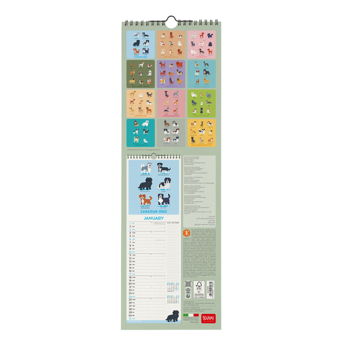 Calendario de pared Legami - Dogs World 2027 - 16 x 49 cm