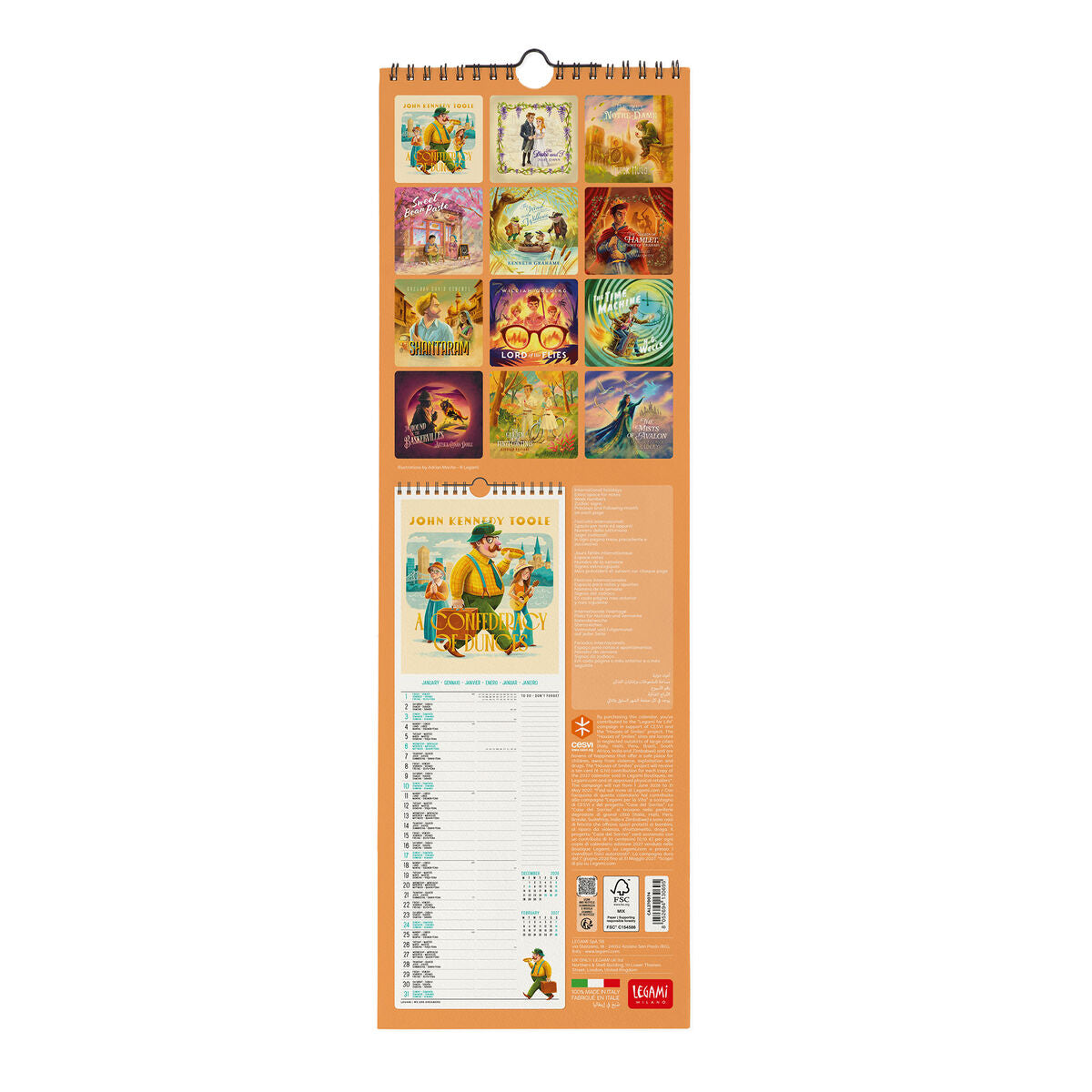 Legami - Calendario de pared 2027 Book Lover's - 16 x 49 cm