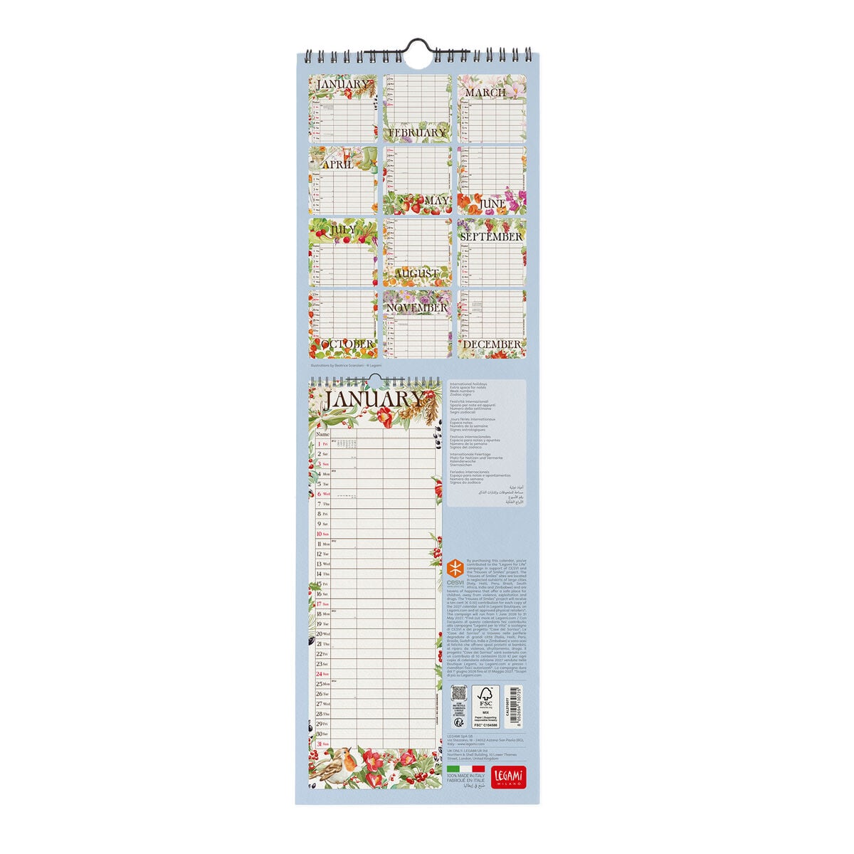 Calendario de pared Legami - My Secret Garden 2027 - 16 x 49 cm