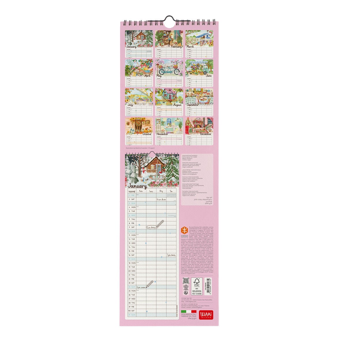 Legami - Calendario de pared Home Sweet Home 2027 - 16 x 49 cm