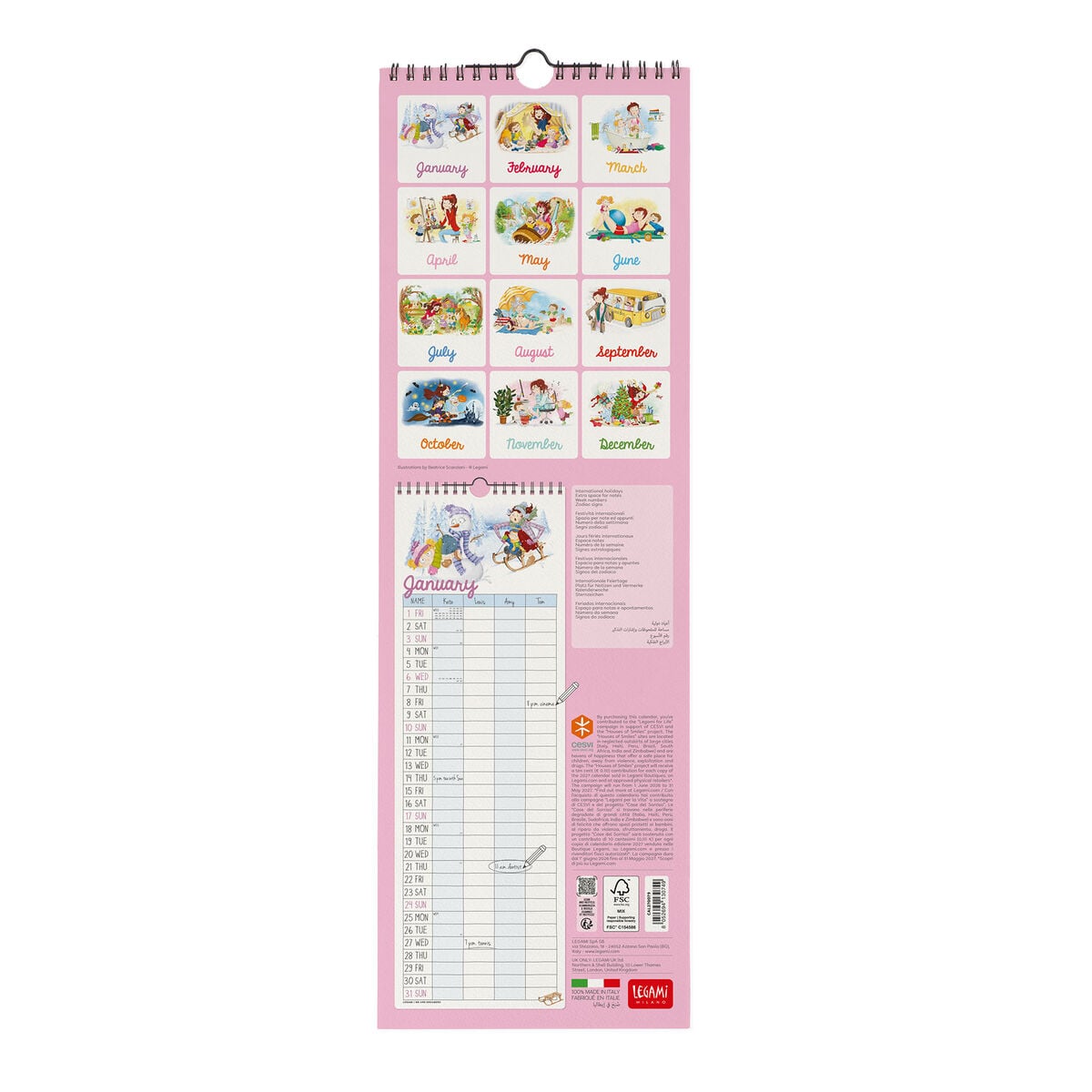 Legami - Calendario de pared Súper Mamá 2027 - 16 x 49 cm