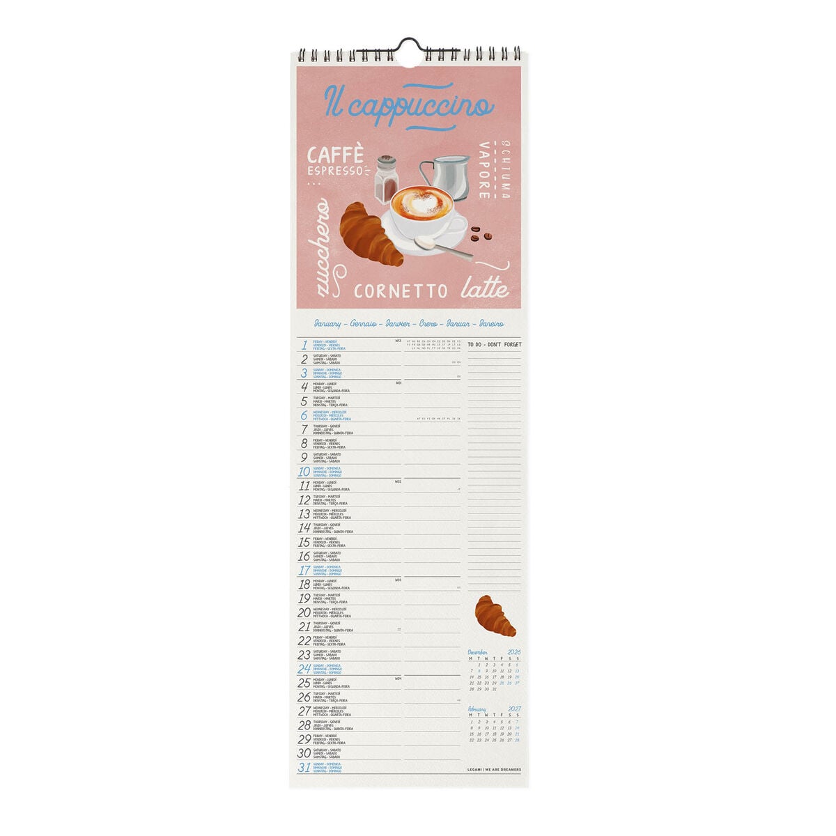Calendario de pared Legami - La Dolce Vita 2027 - 16 x 49 cm