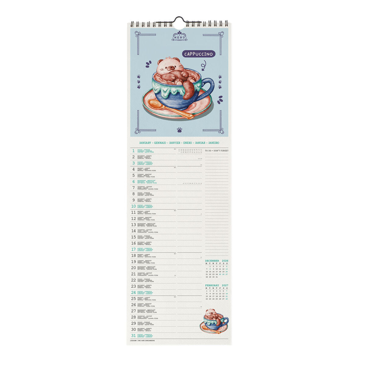 Legami - Calendario de Pared Cutie Foodie 2027 - 16 x 49 cm
