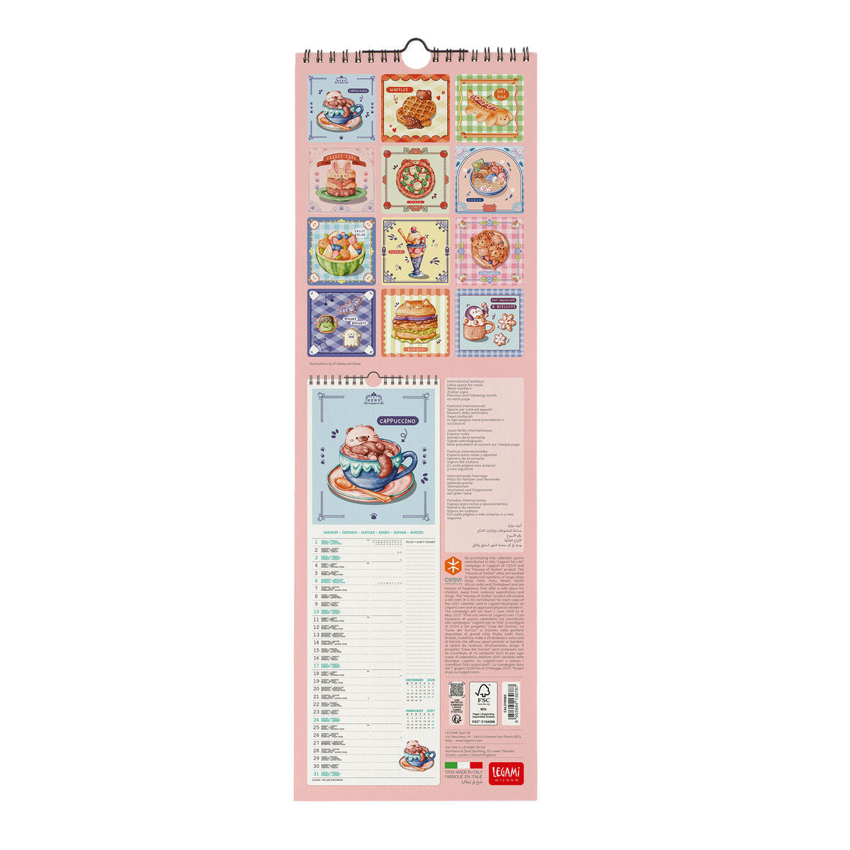 Legami - Calendario de Pared Cutie Foodie 2027 - 16 x 49 cm