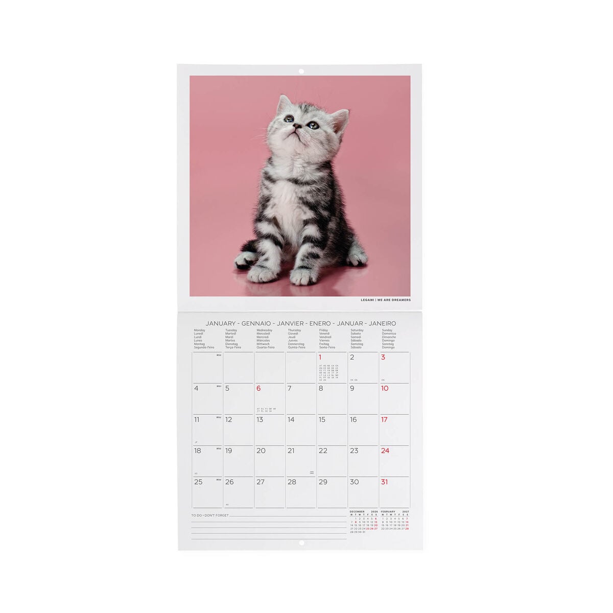 Calendario de pared Legami - Gatitos 2027 - 18 x 18 cm