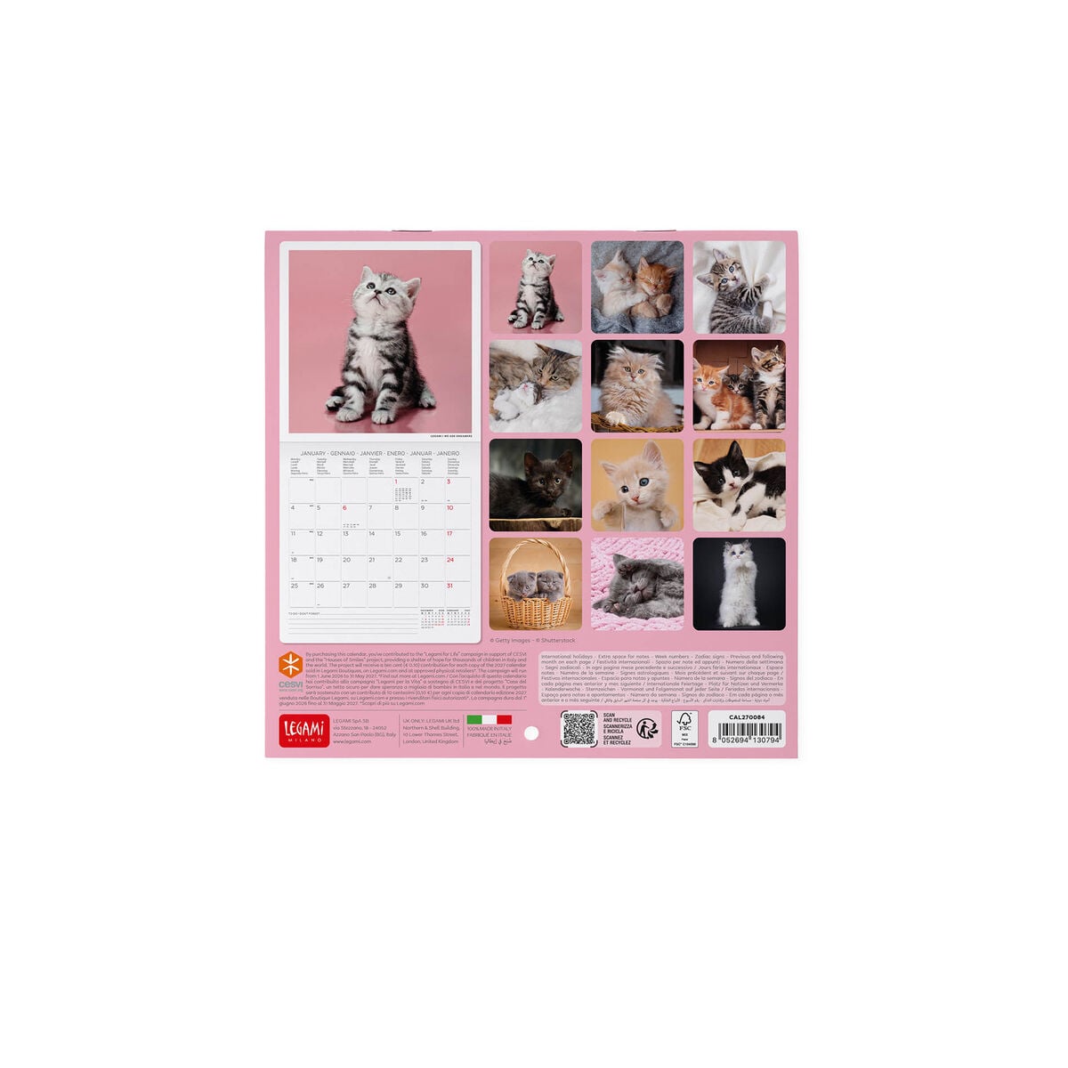 Calendario de pared Legami - Gatitos 2027 - 18 x 18 cm