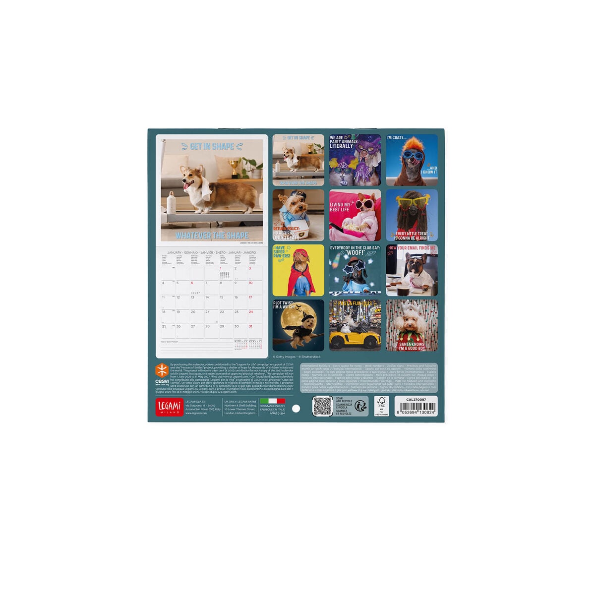 Legami - Calendario de pared Supawstar 2027 - 18 x 18 cm