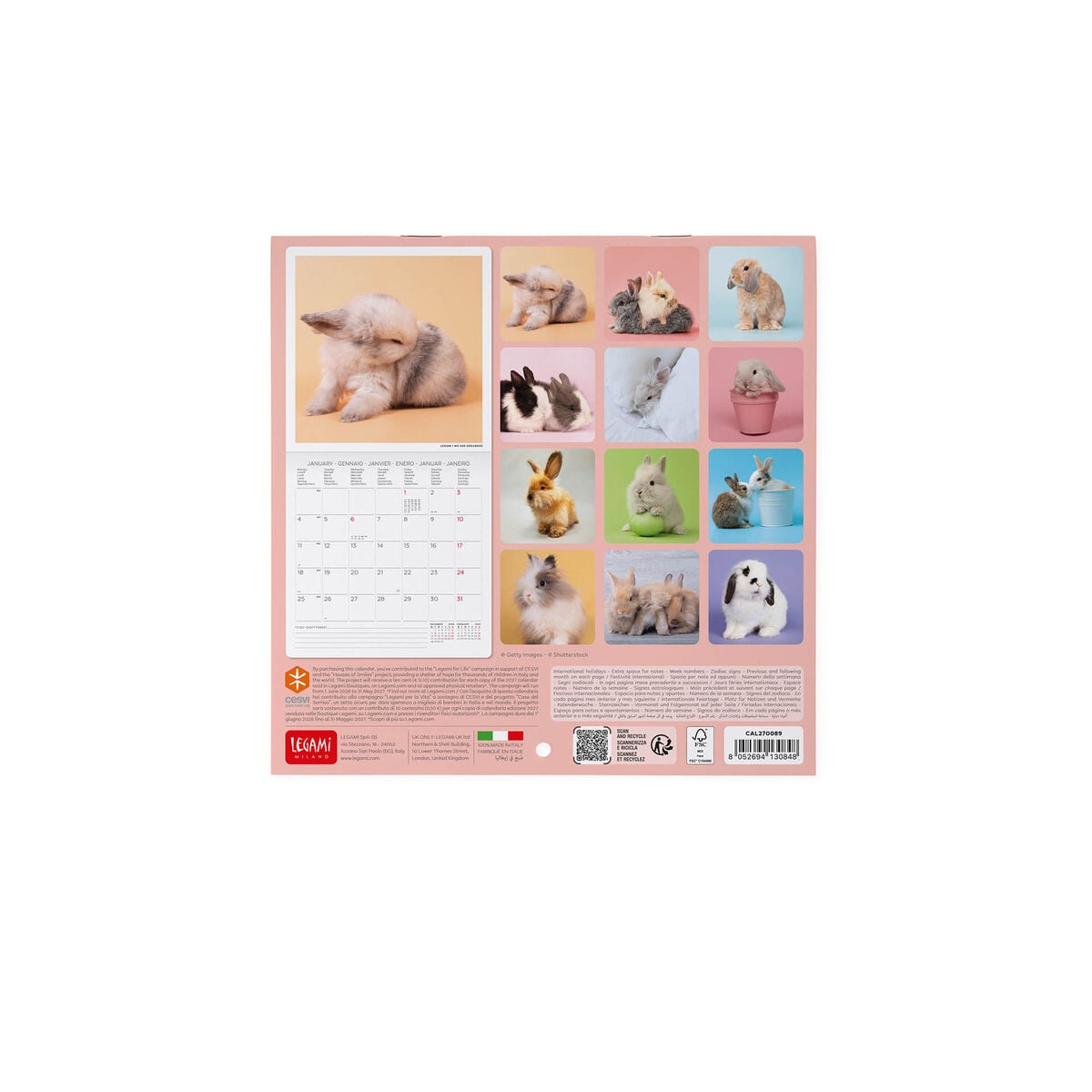 Legami - Calendario de pared Conejo Honey 2027 - 18 x 18 cm