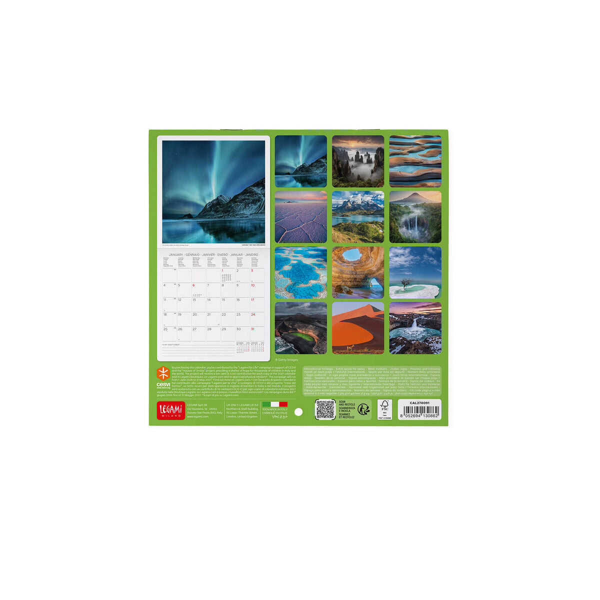 Calendario de Pared Legami - Planeta Tierra 2027 - 18 x 18 cm