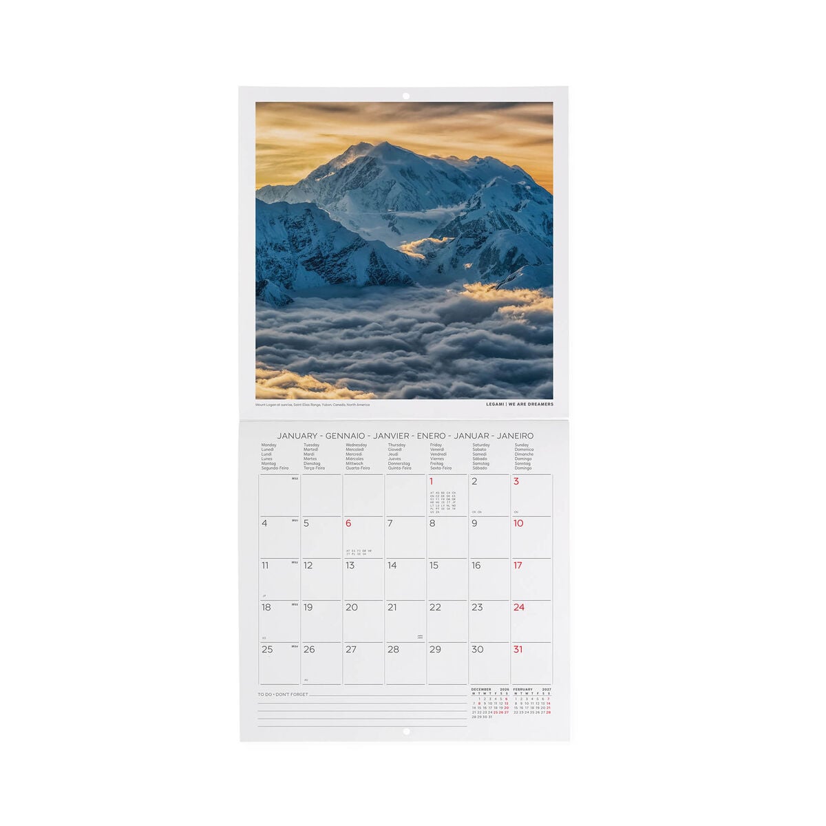 Legami - Calendario de Pared Mountains 2027 - 18 x 18 cm