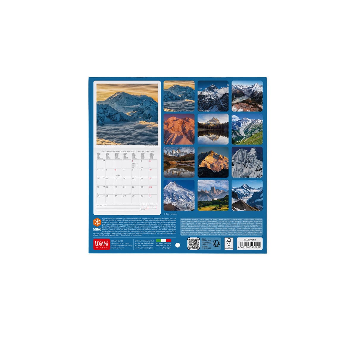Legami - Calendario de Pared Mountains 2027 - 18 x 18 cm