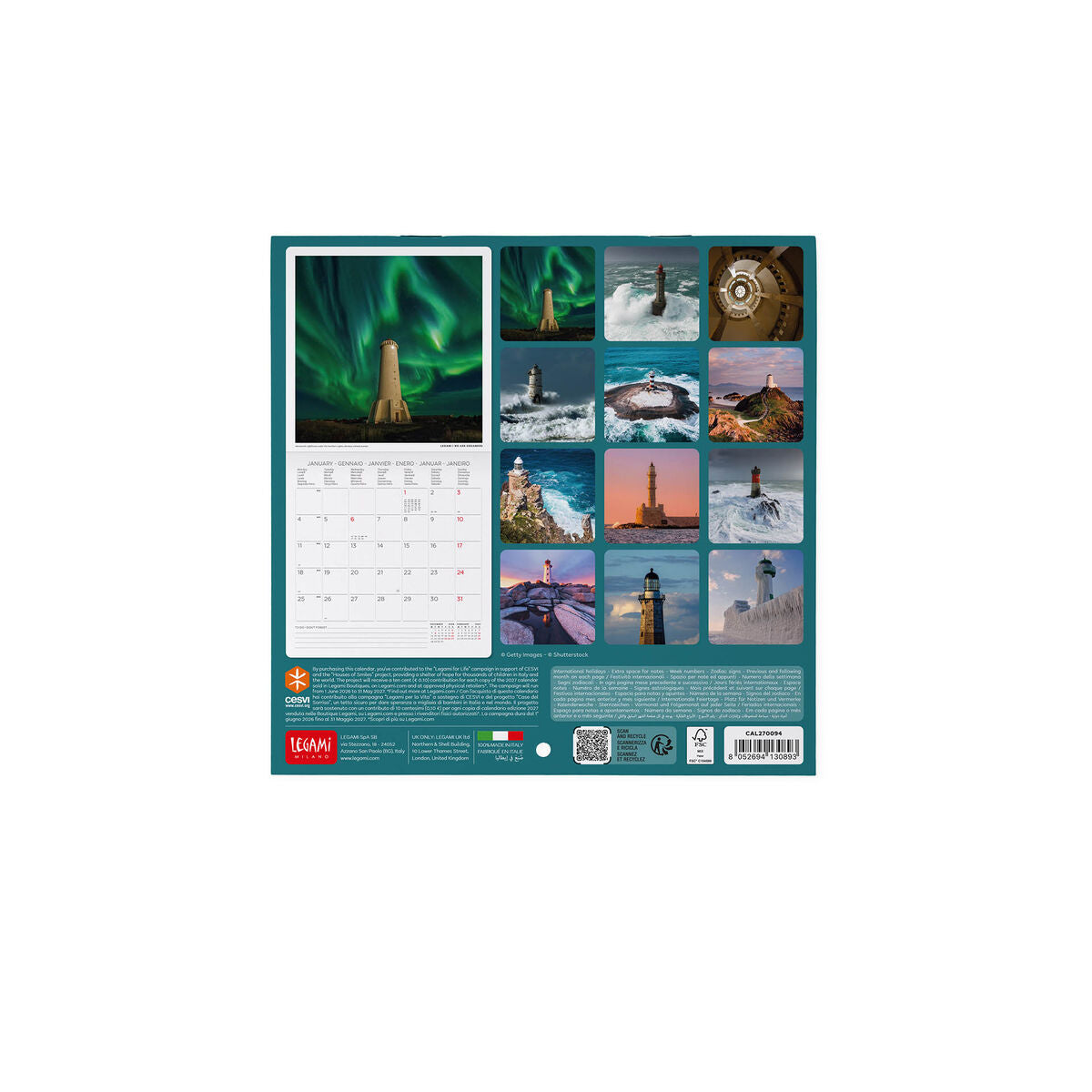 Calendario de Pared Legami - Lighthouses World 2027 - 18 x 18 cm
