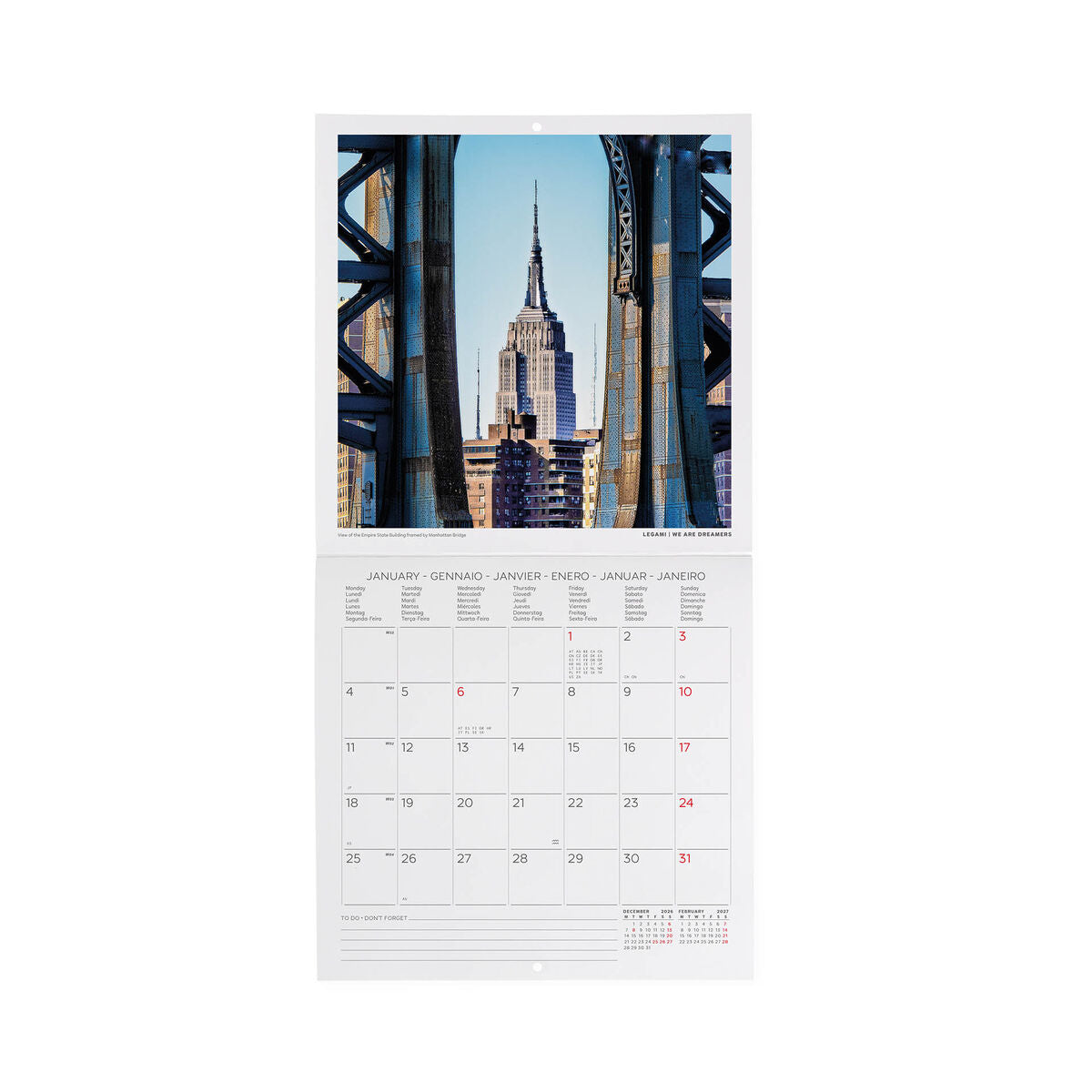 Legami - Calendario de pared de Nueva York 2027 - 18 x 18 cm