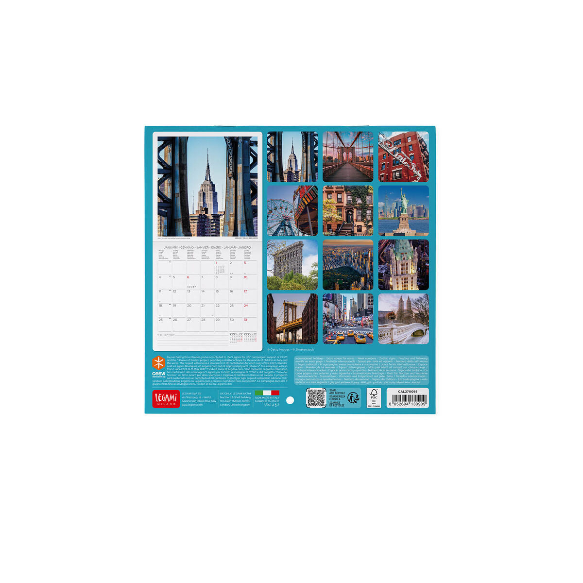 Legami - Calendario de pared de Nueva York 2027 - 18 x 18 cm