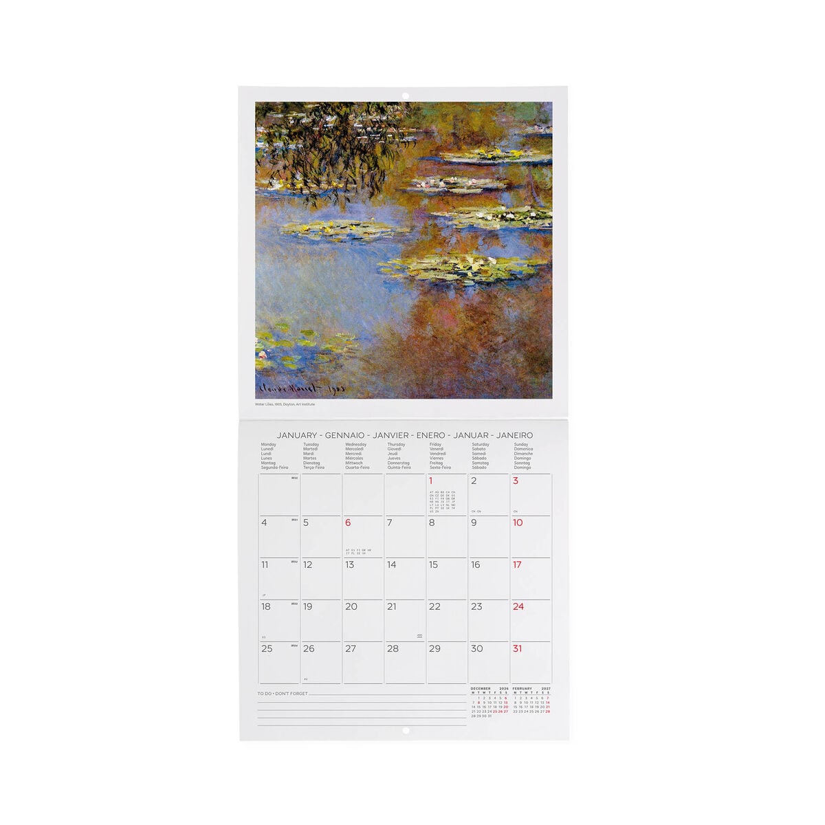 Calendario de pared Legami - Claude Monet 2027 - 18 x 18 cm