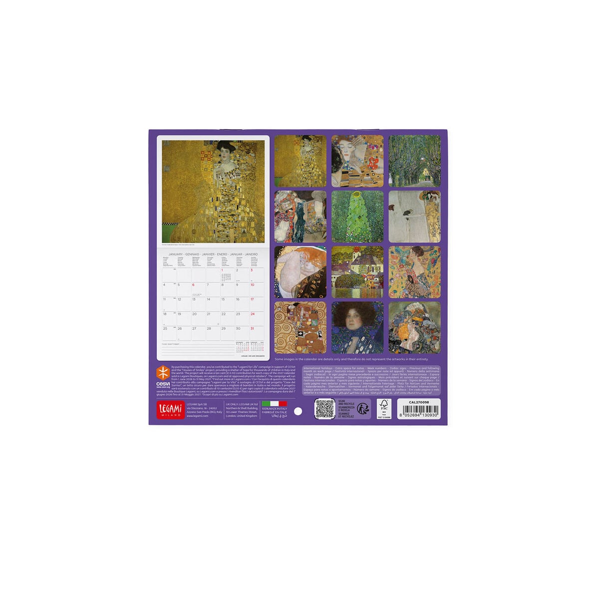 Legami - Calendario de pared Gustav Klimt 2027 - 18 x 18 cm