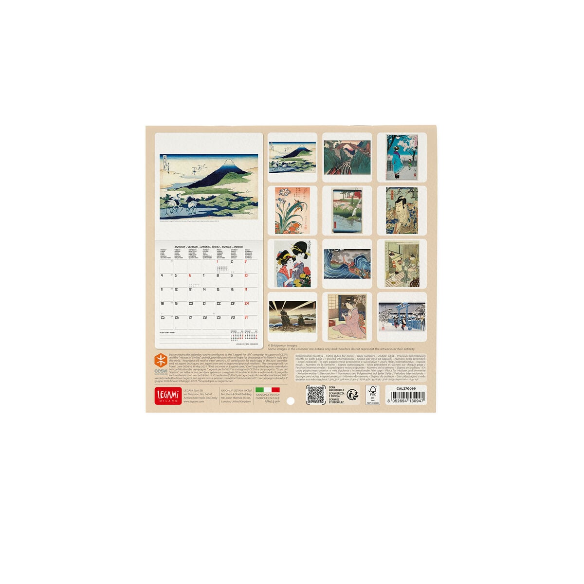Legami - Calendario de pared Japanese School 2027 - 18 x 18 cm