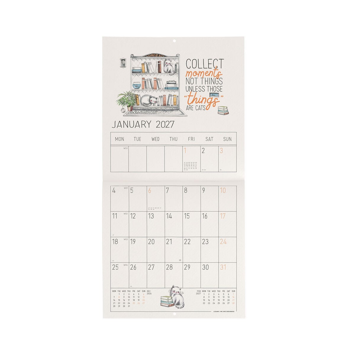 Calendario de pared Legami - Sketchy Cats 2027 - 18 x 18 cm
